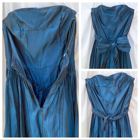 🌀Vintage Metallic Blue & Black Strapless Gown 🌀 - Picture 3 of 8